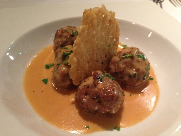 An tapas appetizer of veal and sausage meatballs